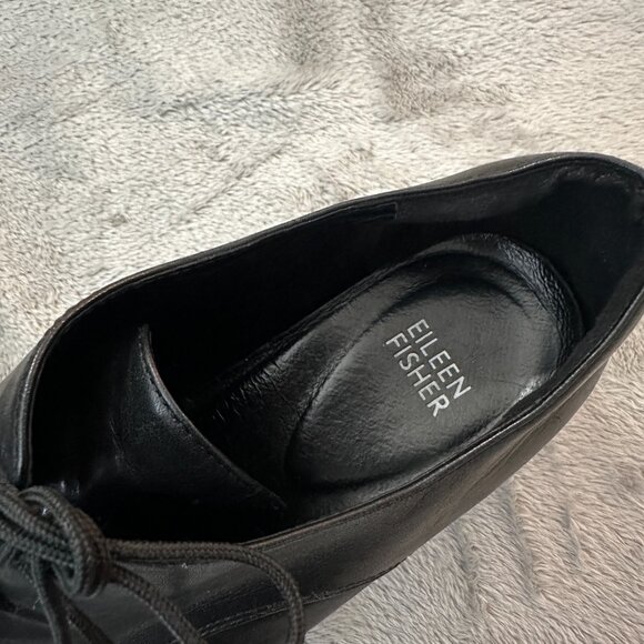 Eileen Fisher Black Leather Lace Up Oxford Loafers Shoes Women's 9.5 - Picture 4 of 8